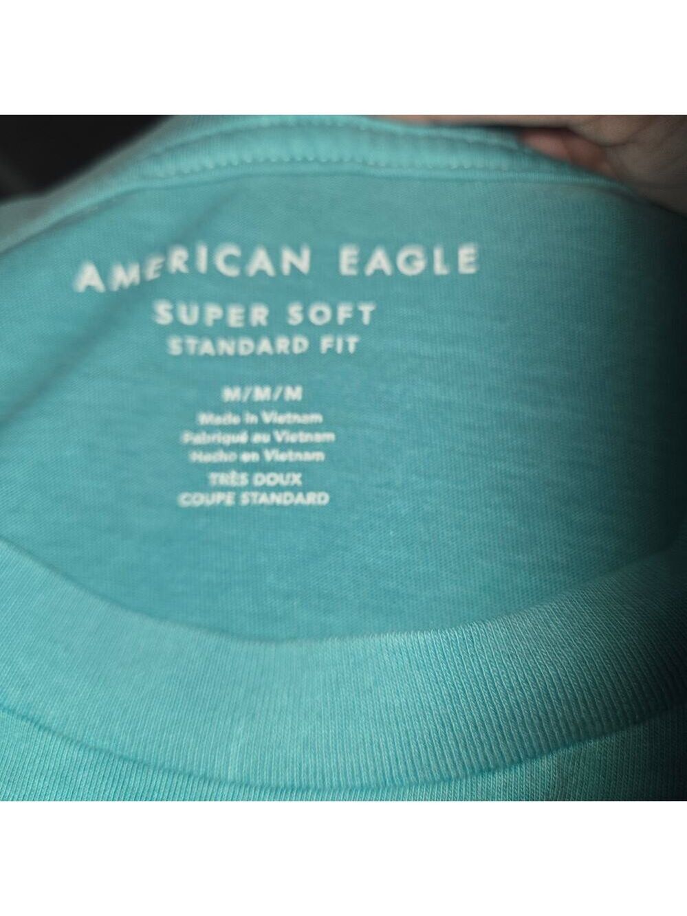 American Eagle Super Soft Logo Tee Mens M Teal Wave Graphic - Picture 3 of 12